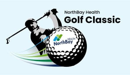 NorthBay Health Golf Classic logo with silhouette of golfer mid-swing and large golf ball