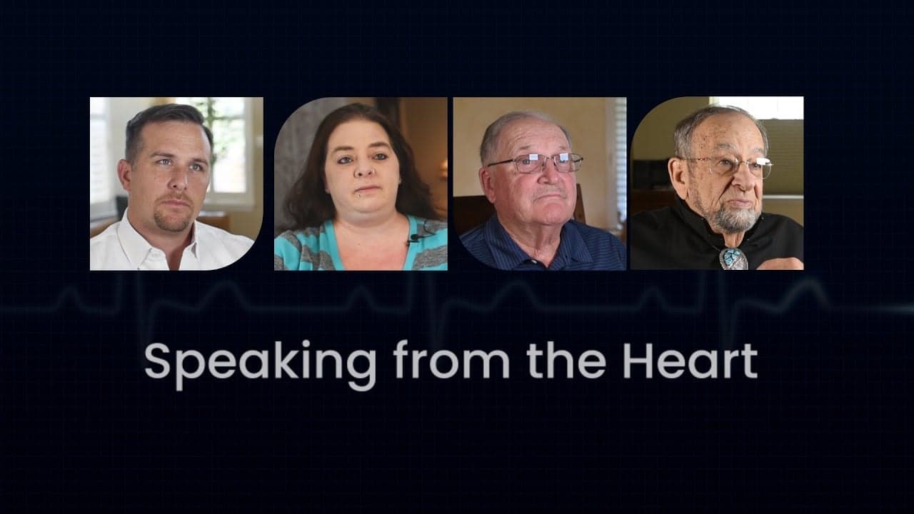 Four portrait photos of people arranged horizontally above the title "Speaking from the Heart"