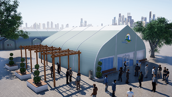 An artist's rendering shows what the new homeless navigation center will look like when complete.
